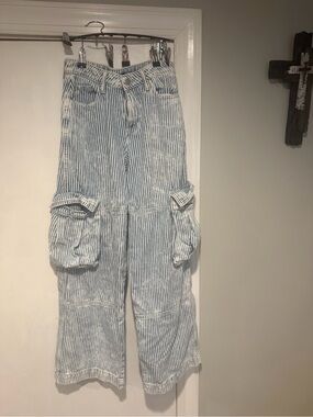 wild fable Blue & White Striped Cargo Jeans